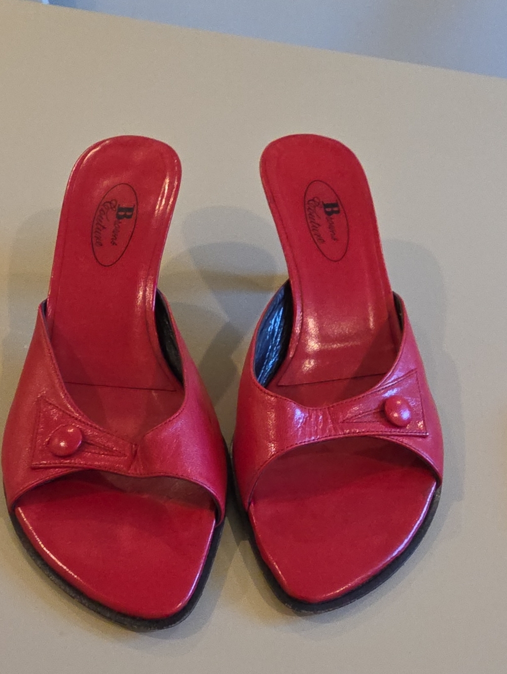 Browns Couture Red 3" Heels with Button Accent